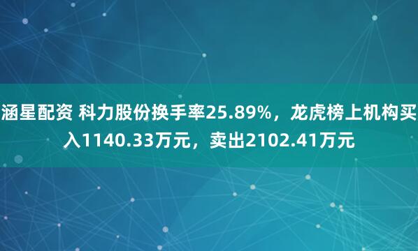 涵星配资 科力股份换手率25.89%，龙虎榜上机构买入1140.33万元，卖出2102.41万元