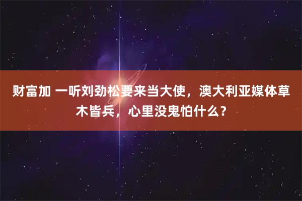 财富加 一听刘劲松要来当大使，澳大利亚媒体草木皆兵，心里没鬼怕什么？